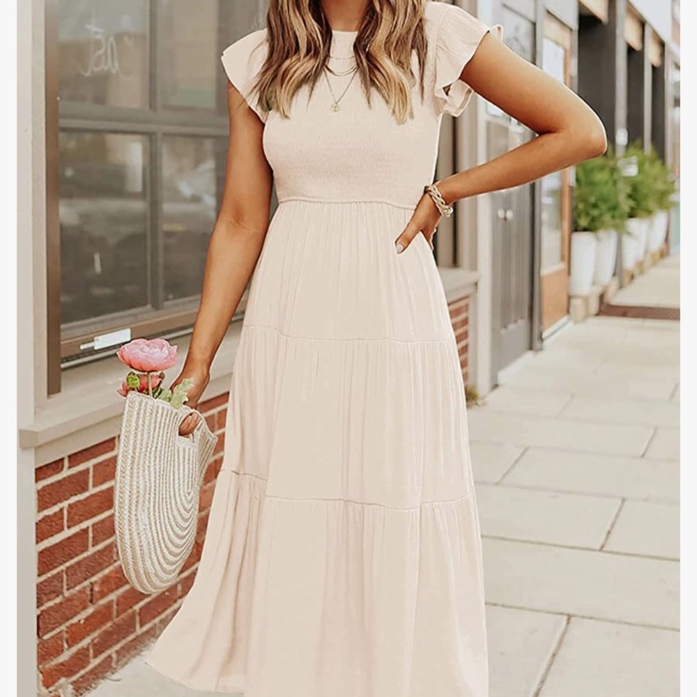 NWOT tiered cream midi dress